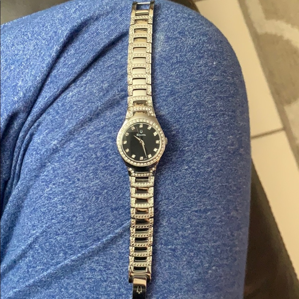 Bulova watch black face diamond